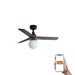 Потолочный вентилятор с освещением KLIM S Ш925MM черный/орех 3P 1xE27 TUYA