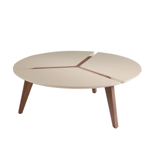 Круглый журнальный столик 2024  бежевого цвета и из орехового дерева