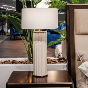 Настольная лампа Onica латунный металл, серая керамика, абажур 801011/41