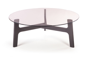 Журнальный столик Woddy D900 массив + стекло / опоры черничный шоколад