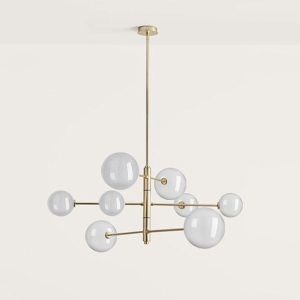 Люстра Atom 8L латунь - прозрачные плафоны