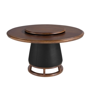 Круглый обеденный стол 1168 из темного ореха и обивкой из экокожи