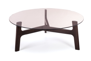 Журнальный столик Woddy D900 массив + стекло / опоры горький шоколад