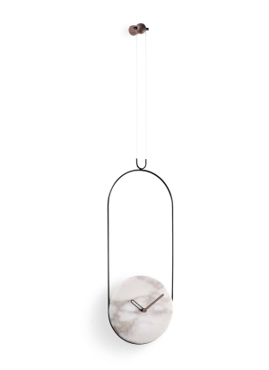 Часы настенные Colgante мрамор Calacatta Gold - черный металл