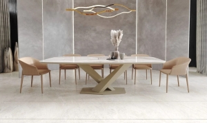 Стол Toros 180 овальный, интегрированная керамика глянцевая, шампань