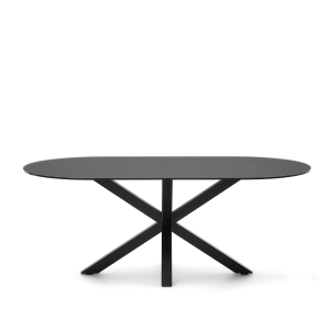 Стол Argo с черным стеклом и черными стальными ножками Ø 200 x 100 см