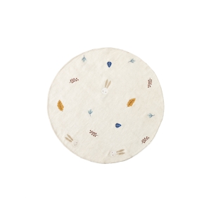 Yanil Круглый ковер из белой шерсти и хлопка с разноцветной вышивкой из листьев, Ø 120 см