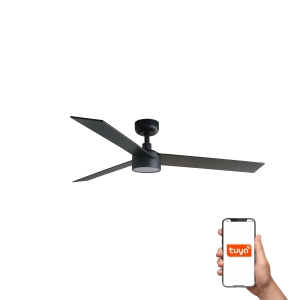 Потолочный вентилятор RUDDER L 3 Ш1320 черный/орех 3 P LED DIM TUYA