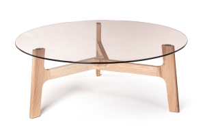 Журнальный столик Woddy D900 массив + стекло / опоры лак