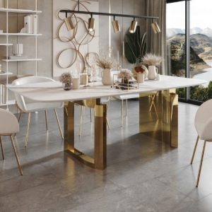 Стол обеденный Liam 180, керамика матовая белая