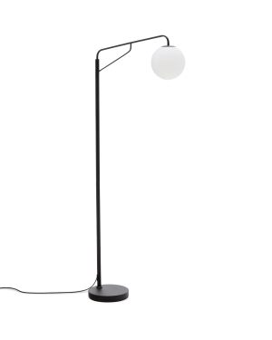 Торшер Eilo из черной стали с плафоном из матового стекла