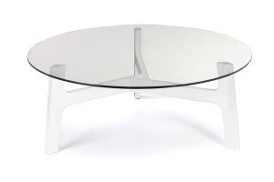 Журнальный столик Woddy D900 массив + стекло / опоры белая глазурь