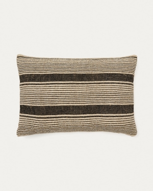 Чехол для подушки Aylin из бежевого и чёрного хлопка с вышивкой из джута 40 x 60 см