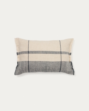 Чехол для подушки Eron из льна бежевого и синего цвета с бахромой 40 x 60 см