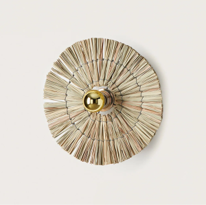 Бра Laos натуральная соломка 30 cm + цоколь 10 cm черный металл