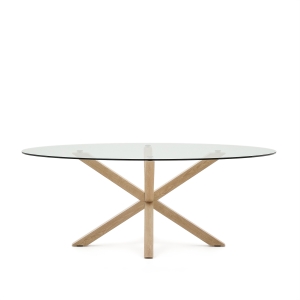 Овальный стол ARYA Argo из прозрачного стекла и стали с эффектом дерева 200x100