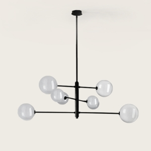 Люстра Atom 8L черная - прозрачные плафоны