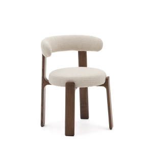 Granite Стул на 4 ножках из бежевого шенилла и массива ясеня в отделке орех