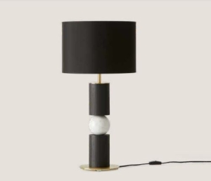 Настольная лампа Alda золотой металл/черное дерево/белый мрамор + черный абажур 801021/35