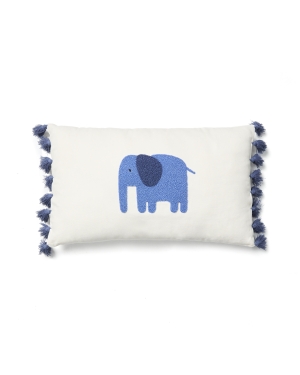 Чехол для подушки Tandani бежевый из хлопка с вышитым синим слоном 30 x 50 см