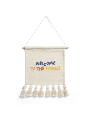 Настенный гобелен из хлопка Tandani бежевого цвета с разноцветными буквами и бахромой, 40 x 50 см