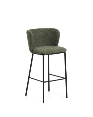 Барный стул Ciselia из темно-зеленого шенилла с ножками из черной стали