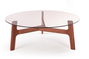 Журнальный столик Woddy D900 массив + стекло / опоры миндаль