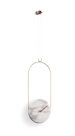 Часы настенные Colgante мрамор Calacatta Gold - латунный металл