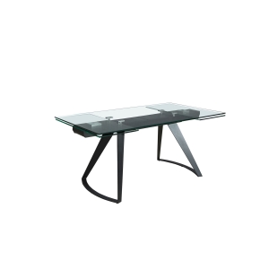 Прямоугольный раздвижной обеденный стол 1150 из стекла и черной стали