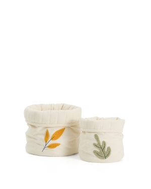 Набор из 2 детских корзинок из бежевого хлопка Tandani с вышитыми листьями