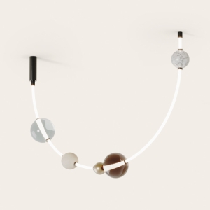 Подвес горизонтальный Yma с 4 акс. WHITE, METAL ORO MATE, TRANSPARENTE 20CM, FUME GRIS 20CM