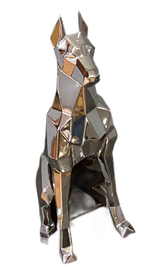 Доберман. Полигональная скульптура из нержавеющей стали. Финиш: Полировка. Цвет: Хром.