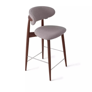 Стул полубарный Paolo, бук натуральный (тонированный коричневым лаком), ткань, пепельно-бежевый
