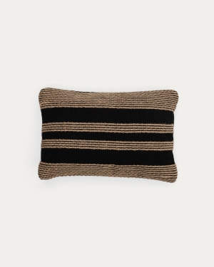 Чехол для подушки Aylin из хлопка черного цвета и с вышивкой из джута 40 x 60 см