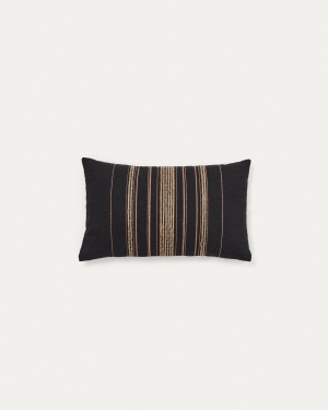 Чехол для подушки Sairu из льна черного цвета с бежевой вышивкой 30 x 50 см