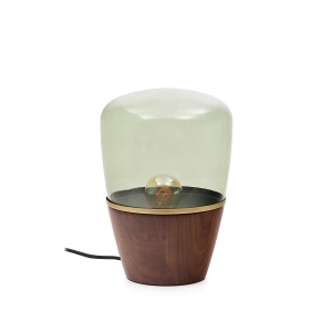 Настольная лампа Silex из орехового шпона и зеленого стекла