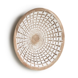 Настенная панель Melisa из массива альбиции с белыми полосами Ø 30 см