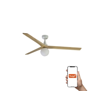 Потолочный вентилятор с освещением KLIM L Ш1500MM белый/дуб 3Р  1xE27 TUYA