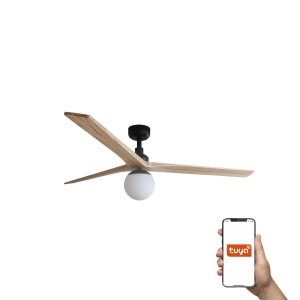 Потолочный вентилятор с освещением KLIM L Ш1500MM черный/сосна 3P  1xE27 TUYA