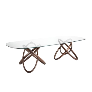 Овальный обеденный стол из закаленного стекла и ореха 1037