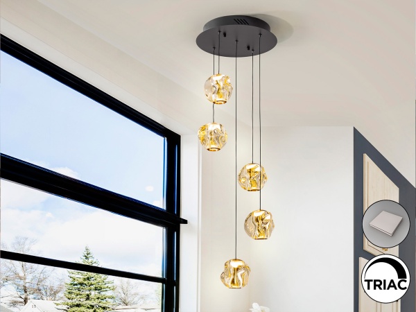 Люстра Zaria 5L черный/бронзовый/янтарный D25 DIM от интернет-магазина IDODOM.RU