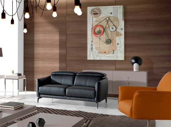 Диван 2-х местный 6058/5359-2P черный кожаный от интернет-магазина IDODOM.RU