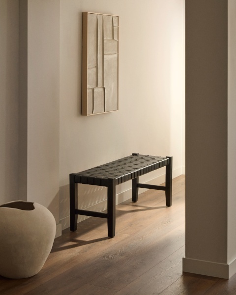 Скамья Calixta из кожи и красного дерева с черной отделкой 120 см от интернет-магазина IDODOM.RU