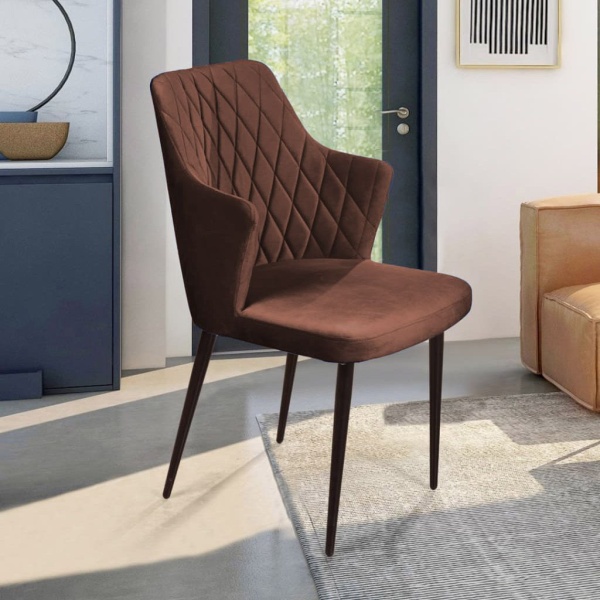 Стул с подлокотниками Hunt ромб, бархат коричневый 12 / чёрный конус от интернет-магазина IDODOM.RU