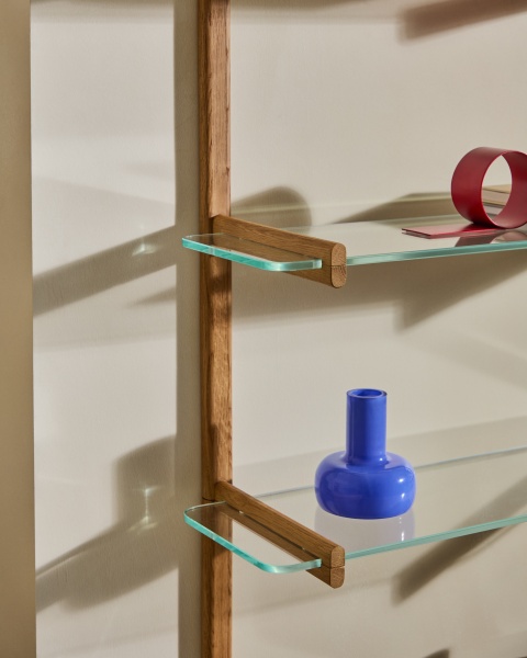 Модульная полка Sitra 6 стеклянных полок и каркас из массива дуба 110 см от интернет-магазина IDODOM.RU