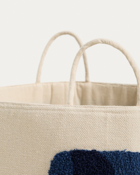 Корзина из хлопка Tandani бежевого цвета с синим слоном 30 см от интернет-магазина IDODOM.RU