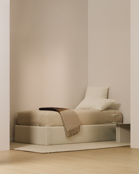 Основание кровати Nelzi с боковым открыванием из шенилла цвета экрю для матраса 90 x 200 см от интернет-магазина IDODOM.RU