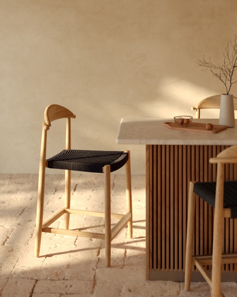 Nina Полубарный стул из массива акации с натуральной отделкой и черной веревкой 62 см от интернет-магазина IDODOM.RU