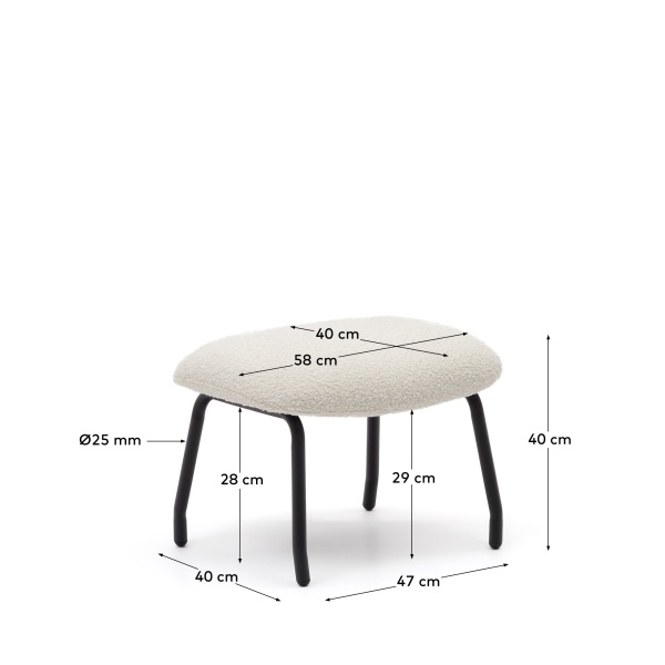 Belina Пуф для ног из белой ткани букле и стали с черной отделкой от интернет-магазина IDODOM.RU