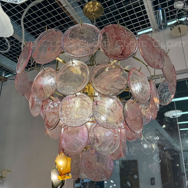 Люстра Cloyd LINZE-B C18 / Ø80 см - латунь - розов.стекло (арт.11677) от интернет-магазина IDODOM.RU